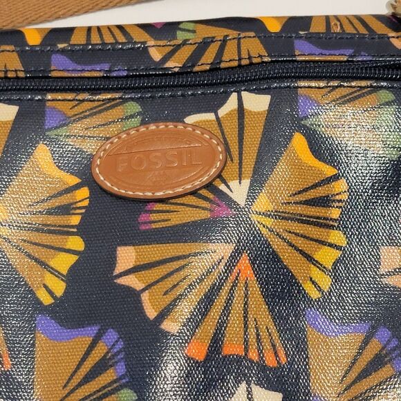 Fossil Crossbody Bag Colored Pencil Print Abstract Floral Coated Canvas Colorful - Picture 4 of 7